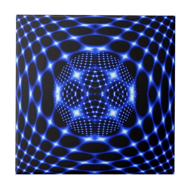 Neon Blue Globe Fraktal Fliese (Vorderseite)