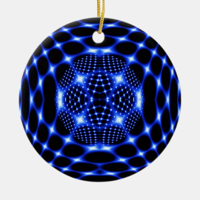 Neon Blue Globe Fraktal Keramikornament (Vorne)
