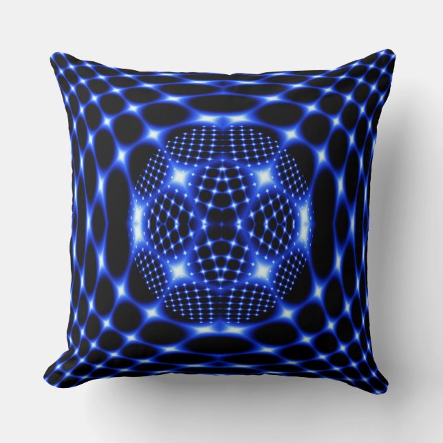 Neon Blue Globe Fraktal Kissen (Vorderseite)