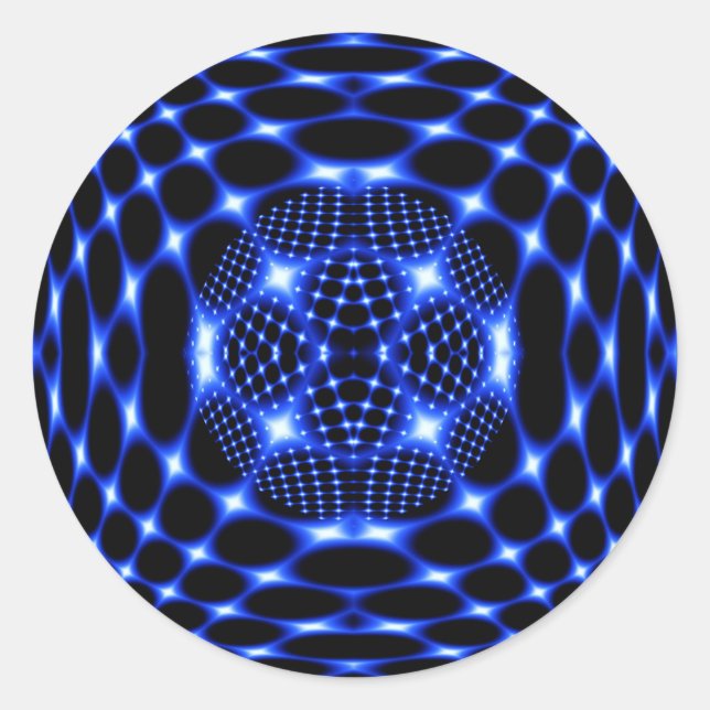 Neon Blue Globe Fraktal Runder Aufkleber (Vorderseite)