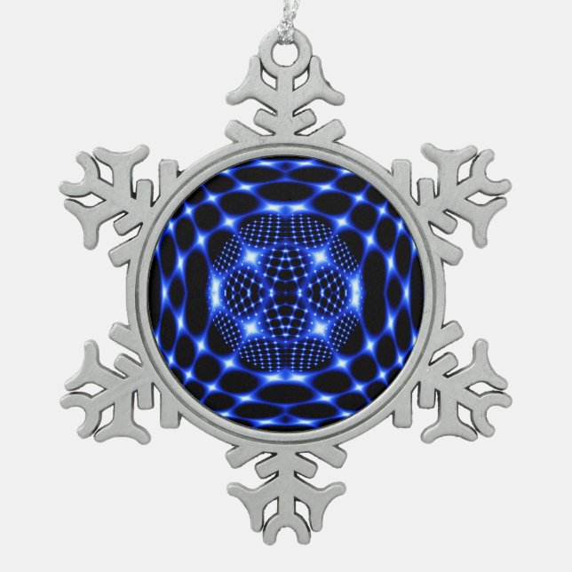 Neon Blue Globe Fraktal Schneeflocken Zinn-Ornament (Vorderseite)