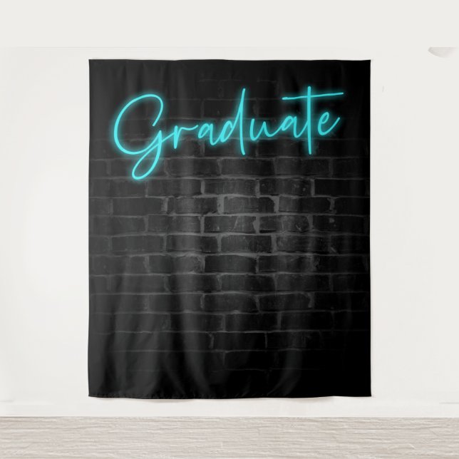 Neon Blue Glow Light | Graduate Party Foto Stand Wandteppich (Vorderseite)