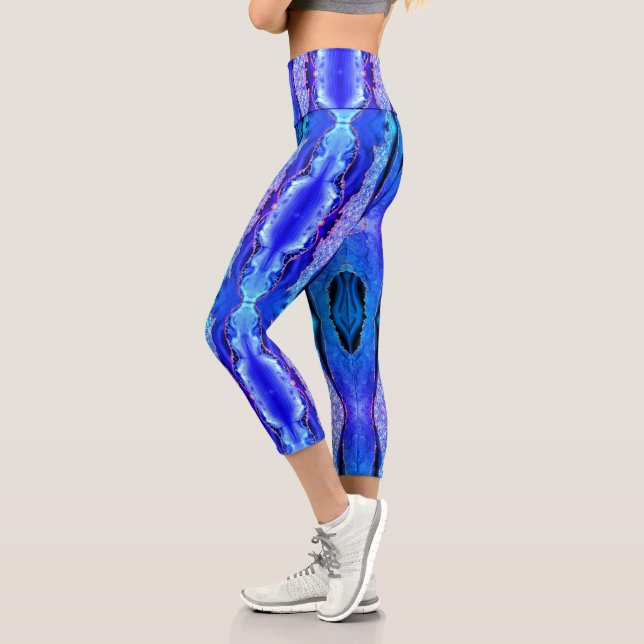 Neon Blue Gold Glitzer Marmor Capri Leggings (Links)