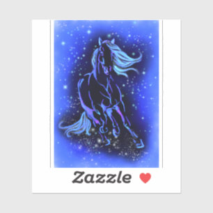 Neon Blue Horning bei Mondlicht Starry Night  Aufkleber