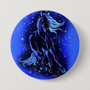Neon Blue Horning bei Mondlicht Starry Night Button