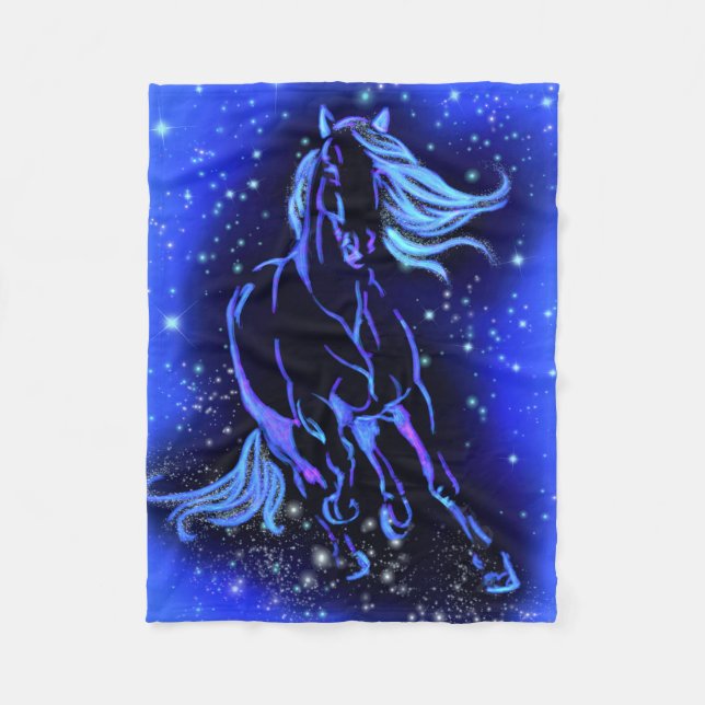 Neon Blue Horning bei Mondlicht Starry Night  Fleecedecke (Vorderseite)
