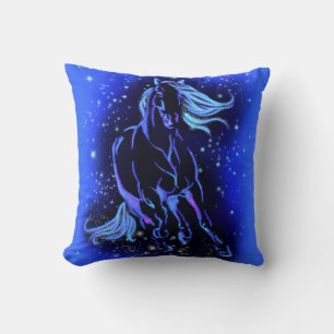 Neon Blue Horning bei Mondlicht Starry Night Kissen