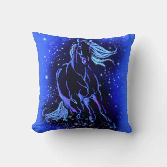 Neon Blue Horning bei Mondlicht Starry Night  Kissen (Vorderseite)