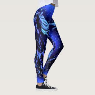 Neon Blue Horning bei Mondlicht Starry Night Leggings