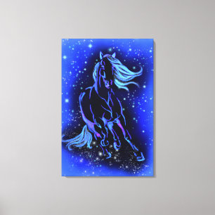 Neon Blue Horning bei Mondlicht Starry Night Leinwanddruck