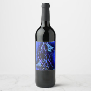 Neon Blue Horning bei Mondlicht Starry Night  Weinetikett