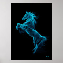 Neon Blue Horse Futuristic Filament Wall Art Poster