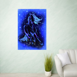 Neon Blue Horse rennt bei der Starry Night Wall De Wandaufkleber