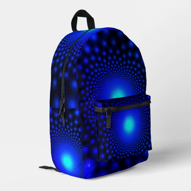 Neon Blue Lights Backpack Bedruckter Rucksack (Rückseitige Ecke links)