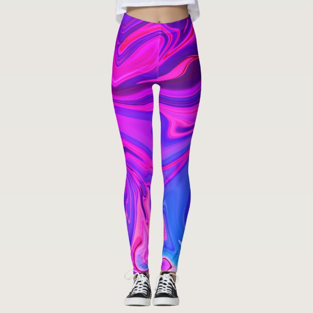 Neon Blue Lila Pink Abstraktes Muster Leggings (Vorderseite)