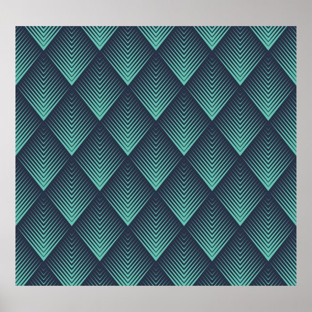 Neon Blue Op-Art Zickzack. Poster (Vorne)