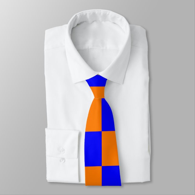 Neon Blue Orange Checkered Checkerboard Vintag Krawatte (Gebunden)