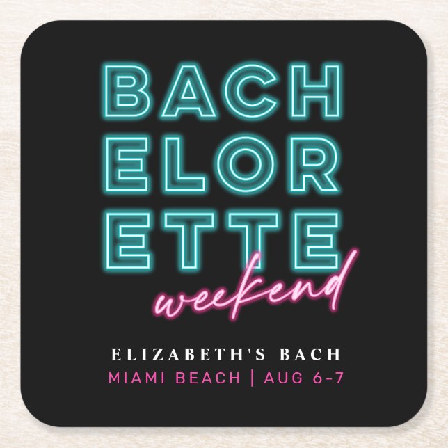 Neon Blue & Pink Bachelorette Wochenende Rechteckiger Pappuntersetzer (Vorderseite)