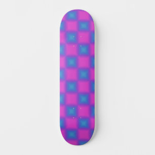 Neon Blue & Pink Checkered Pattern Skateboard