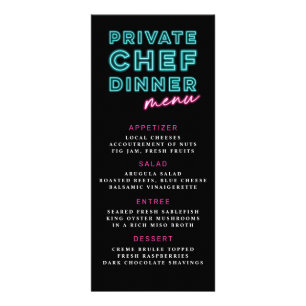 Neon Blue & Pink Private Koch Dinner Menu Werbekarte