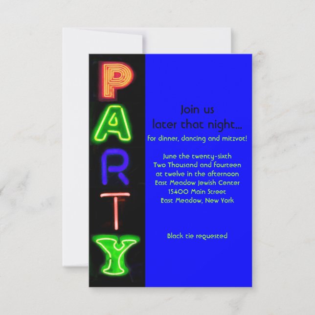 NEON BLUE SIGNS Bar Bat Mitzvah Party Card Einladung (Vorderseite)
