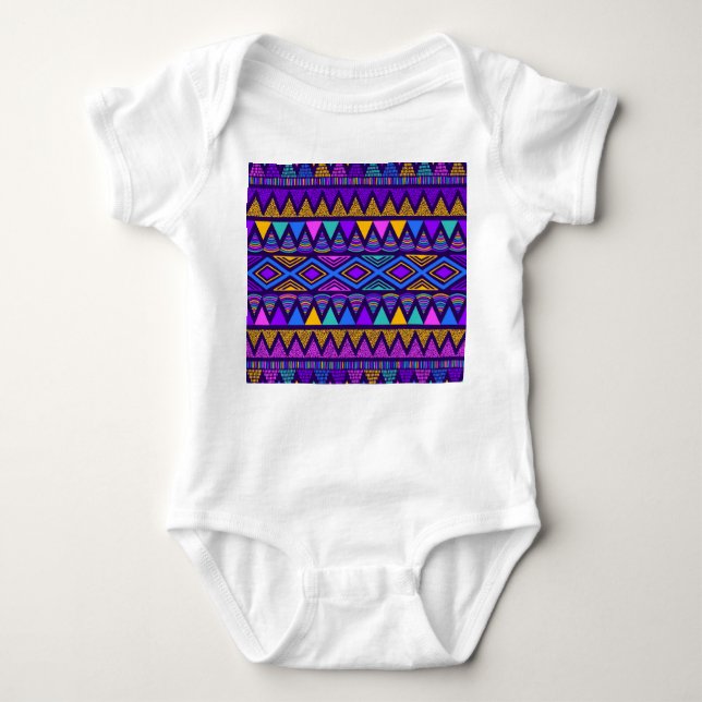 Neon Blue: Tribal Navajo Muster Baby Strampler (Vorderseite)