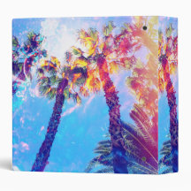 Neon Blue Tropical Paradise Palm Tree Binder