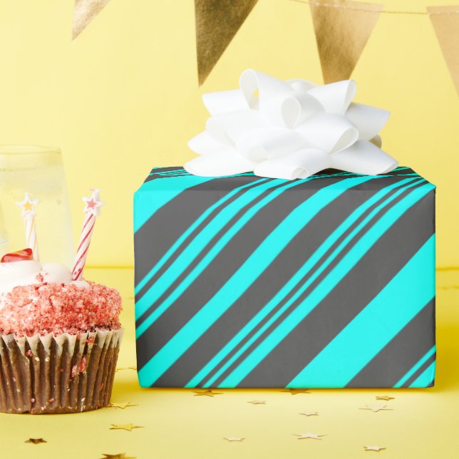 Neon Blue und Gray Streifen Geschenkpapier (Geburtstagsparty)