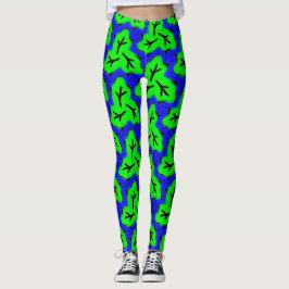 Neon Blue und Green Bold Leafy Muster Leggings