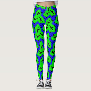 Neon Blue und Green Bold Leafy Muster Leggings