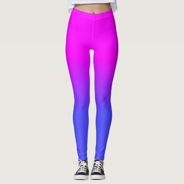 Neon Blue und Hot Pink Ombré Farbton Leggings (Vorderseite)