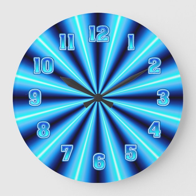Neon Blue Wall Große Wanduhr (Vorderseite)