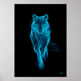 Neon Blue Wolf Futuristic Filament Wall Art Poster