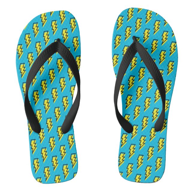 Neon Blue Yellow Lightning Bolt Pattern der 80er/9 Flip Flops (Fußbett)