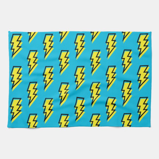 Neon Blue Yellow Lightning Bolt Pattern der 80er/9 Küchentuch (Horizontal)