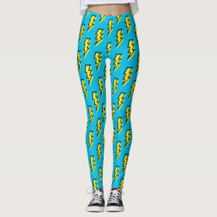 Neon Blue Yellow Lightning Bolt Pattern der 80er/9 Leggings