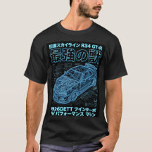 Neon-Blueprint Skyline R34 Techwear-Grafik
