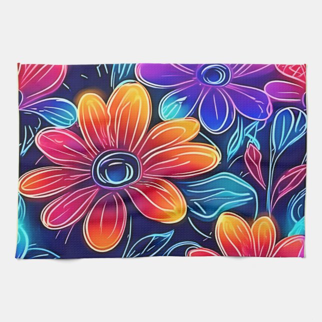 Neon Blume Bloom Bright Geschirrtuch (Horizontal)