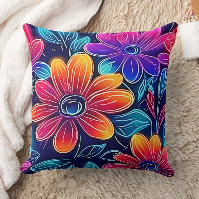 Neon Blume Bloom Bright Kissen (Decke)