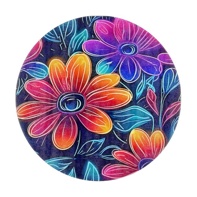 Neon Blume Bloom Bright Schneidebrett (Vorderseite)