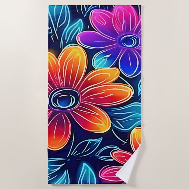 Neon Blume Bloom Bright Strandtuch (Vorderseite)