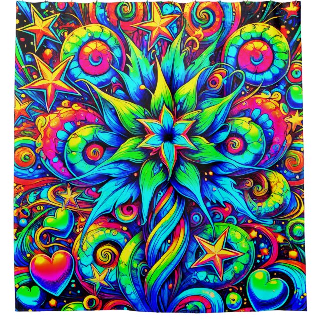 Neon Blume Design Duschvorhang (Vorderseite)