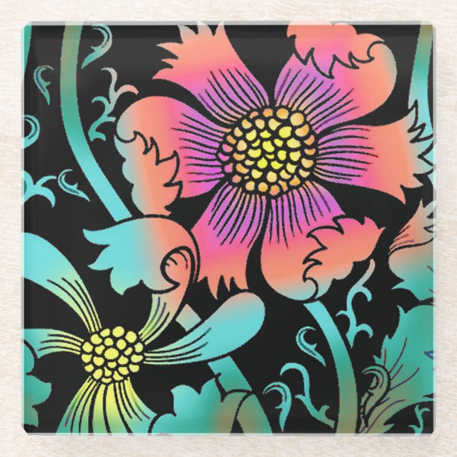 Neon Blume Glasuntersetzer (Vorderseite)
