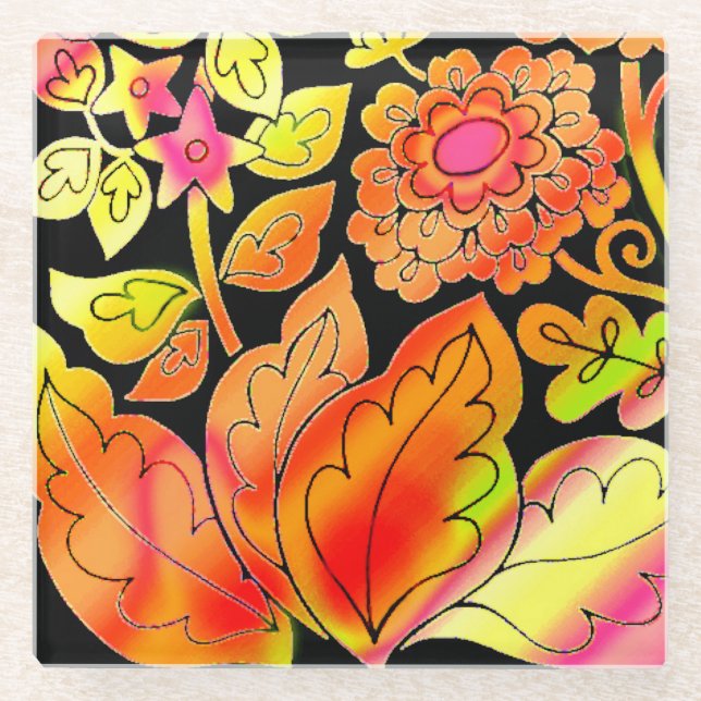 Neon Blume Glasuntersetzer (Vorderseite)