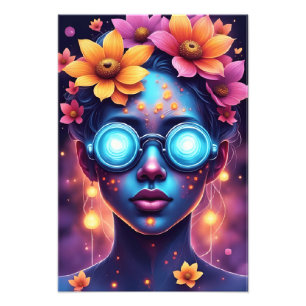 Neon Blume Goddess - Futuristic Fantasy Portrait Fotodruck