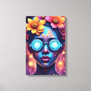 Neon Blume Goddess - Futuristic Fantasy Portrait Leinwanddruck