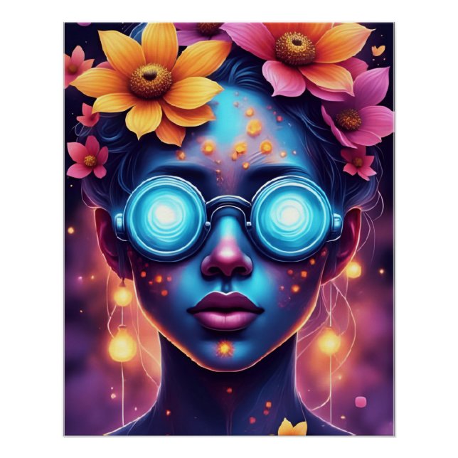 Neon Blume Goddess - Futuristic Fantasy Portrait Poster (Vorderseite)