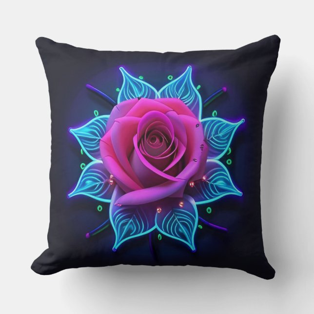 Neon Blume mit blauen Lichtmustern Kissen (Vorderseite)