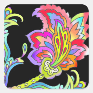 Neon Blume Quadratischer Aufkleber