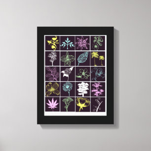 Neon Blume und Pflanze Silhouette Natur Kunst Leinwanddruck